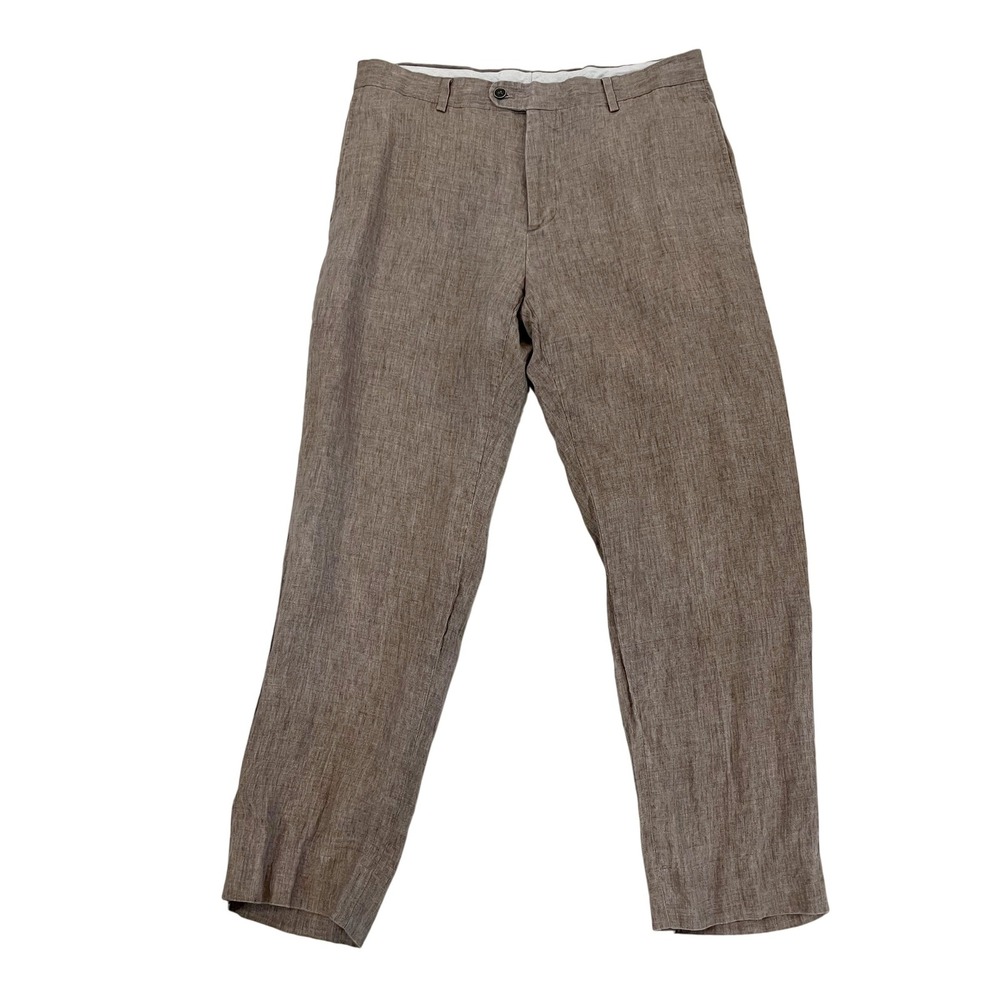 Joseph Abboud Heritage Brown Linen Trousers Men 34 Italian Leomaster Fabric